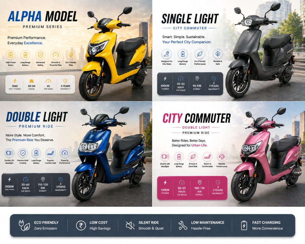 Infravolte Mobility Product Catalog - Alpha Model, Single Light, Double Light, City Commuter